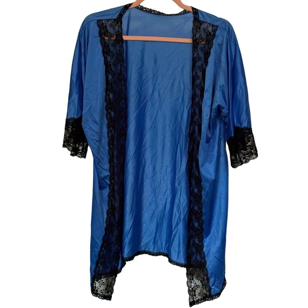 Ladies Dressing Gown Satin Night Jacket Small/Medium‎ VTG (?) Blue Lace Lingerie